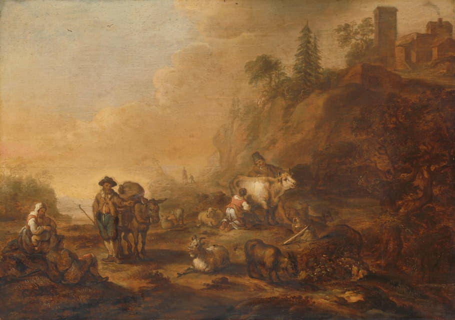 Cornelis de Bie - Landscape with Herdsmen and their Droves
