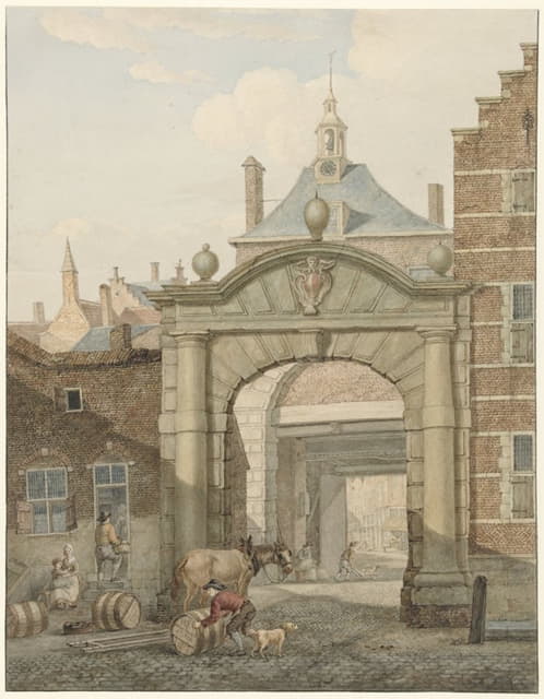 Johannes van Lexmond - Doorkijkje door een poort te Dordrecht
