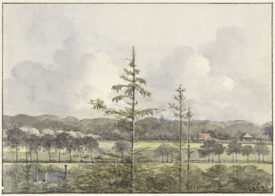 Pieter Ernst Hendrik Praetorius - Vergezicht van weilanden met boerderijen