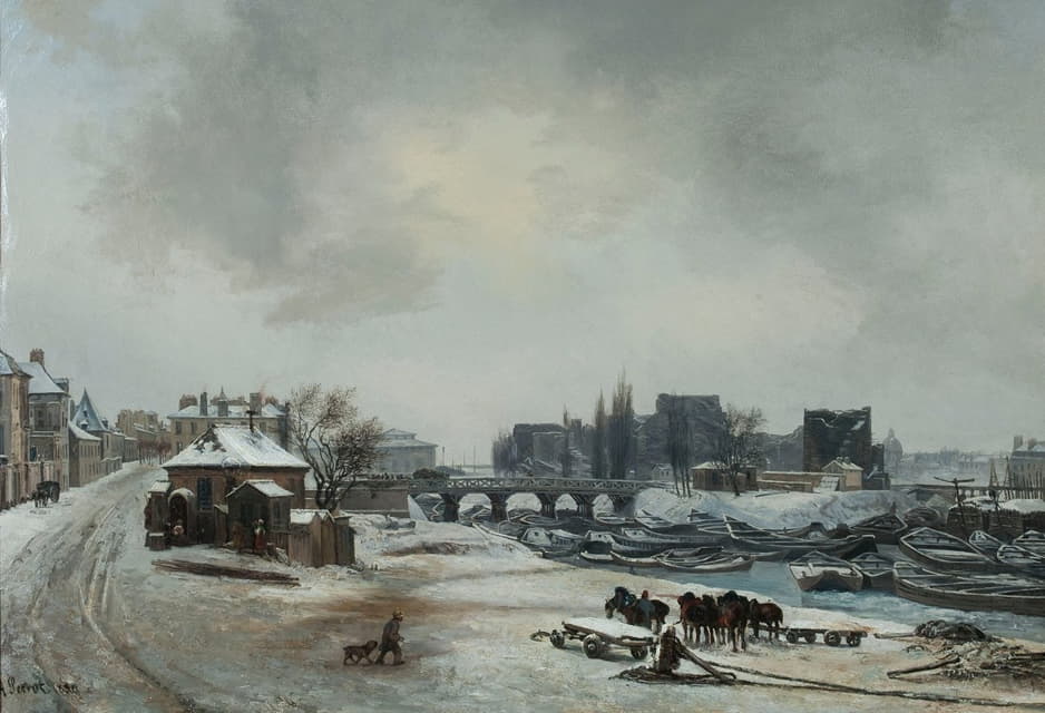 Antoine Perrot - Vue de l’île Louviers ; effet de neige