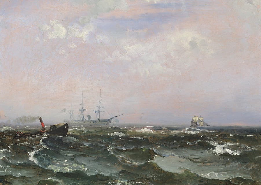 Carl Frederik Sørensen - Marine med skibe i frisk vejr