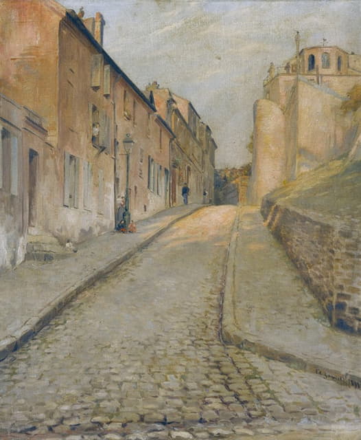 Edouard Zawiski - La rue Cortot à Montmartre, vue de la rue des Saules