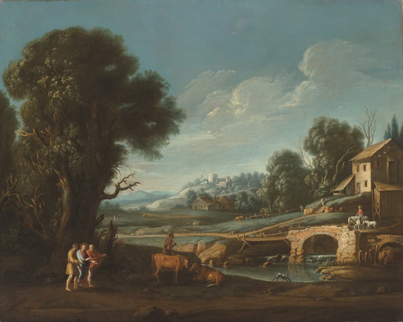 Follower Of Filippo Teodoro De Liagno - A landscape with Christ on the road to Emmaus