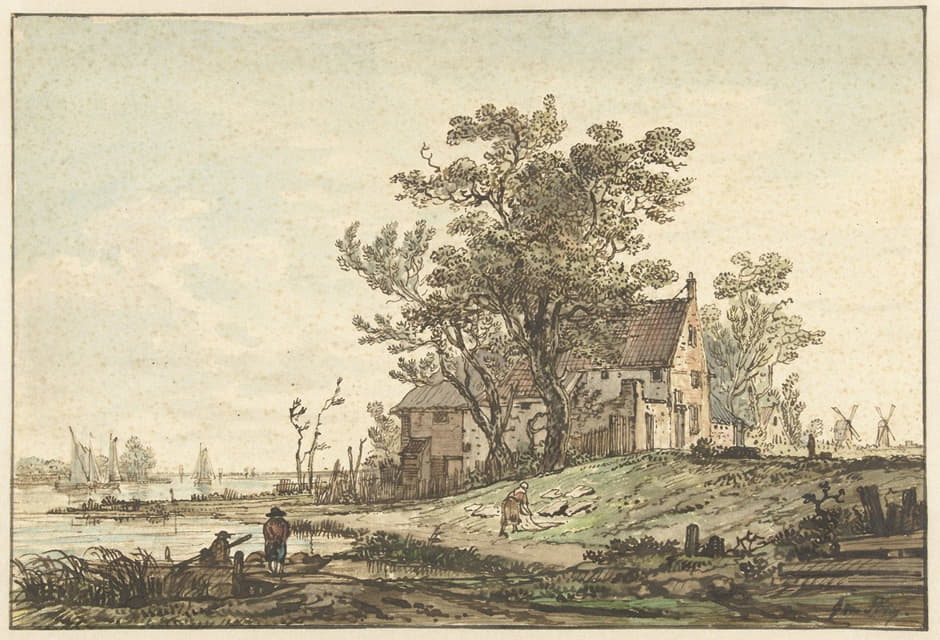 Jacob van Strij - Oude boerderij aan een rivier
