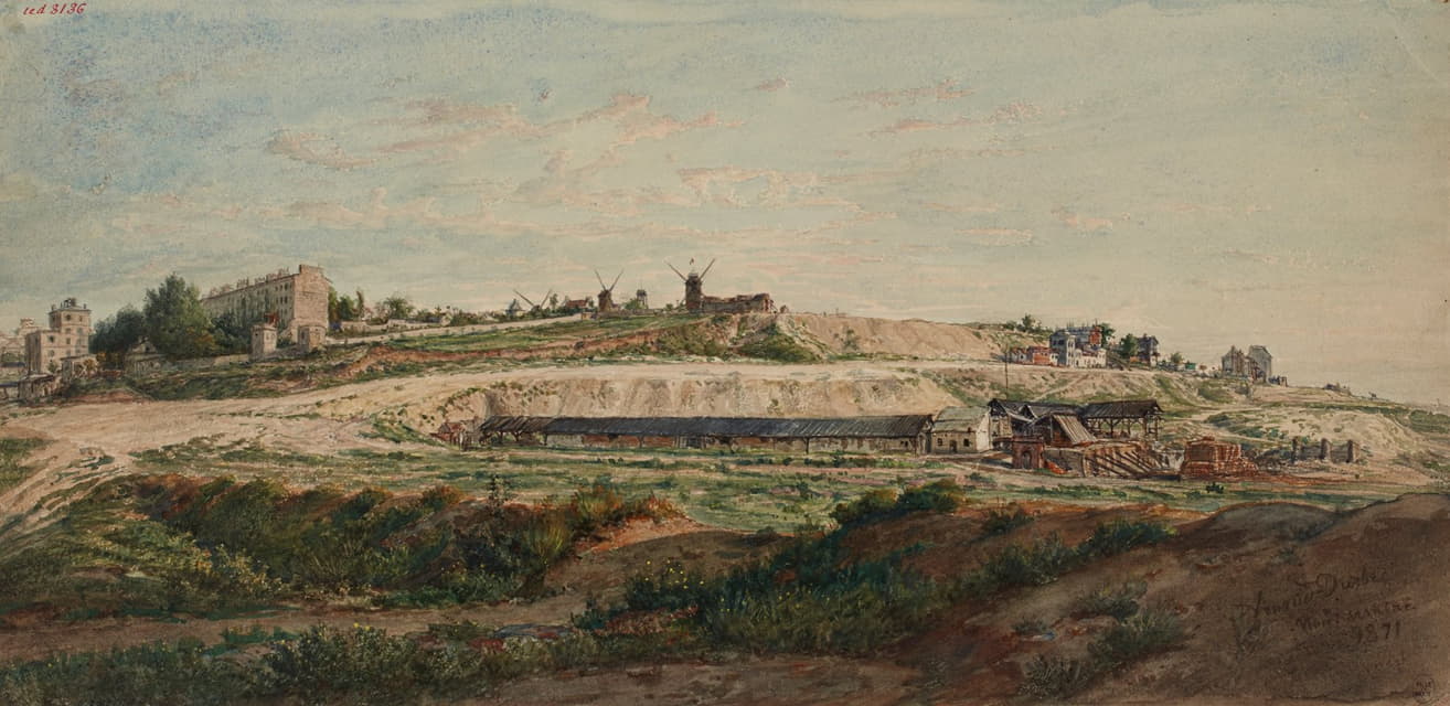 Jean-Baptiste-François Arnaud-Durbec - La Butte et les moulins de Montmartre, face nord