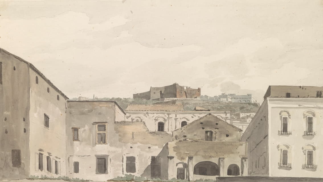 Abraham-Louis-Rodolphe Ducros - Gezicht op Castel Sant’Elmo en het klooster vanaf Chiaja
