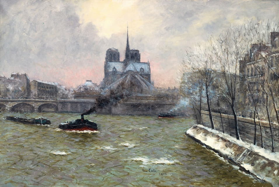 Siebe Johannes Ten Cate - Le chevet de Notre-Dame, vu du pont de la Tournelle, effet de neige