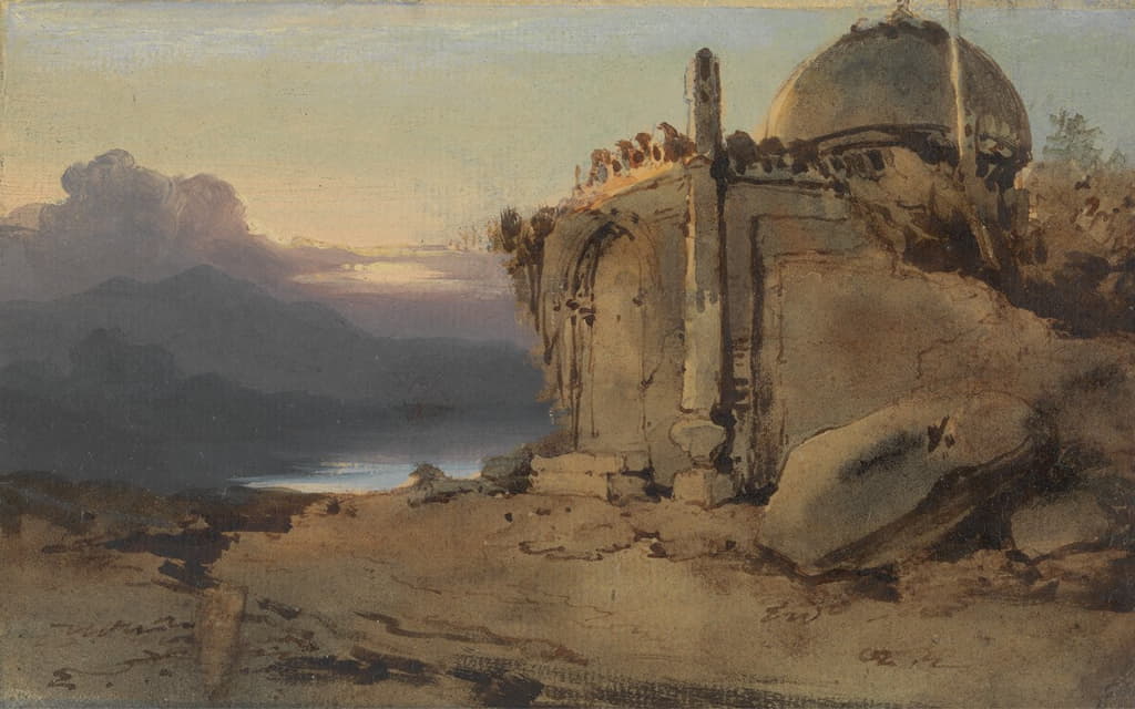 George Chinnery - Ruins of a Temple, Sunset