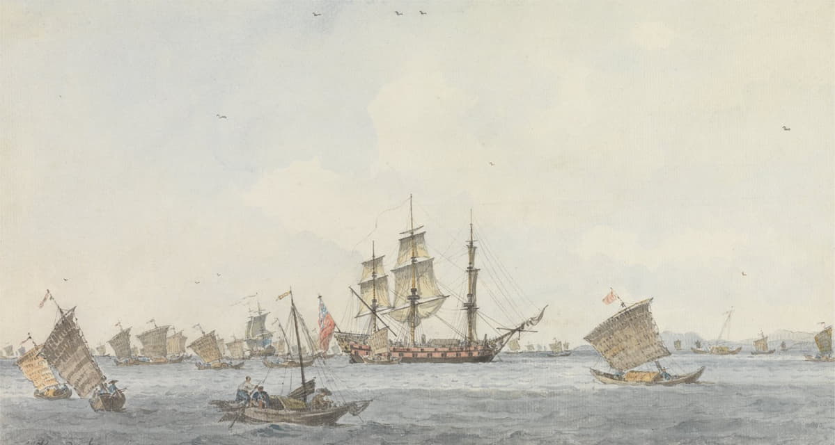 William Alexander - The Hindostan at Anchor in the Strait of Mi-a-tau of the City of Ten-choo-fou at the Entrance to the Gulf of Pekin