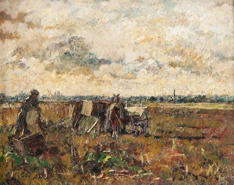 Károly Kotász - Plain with a Working Farmer