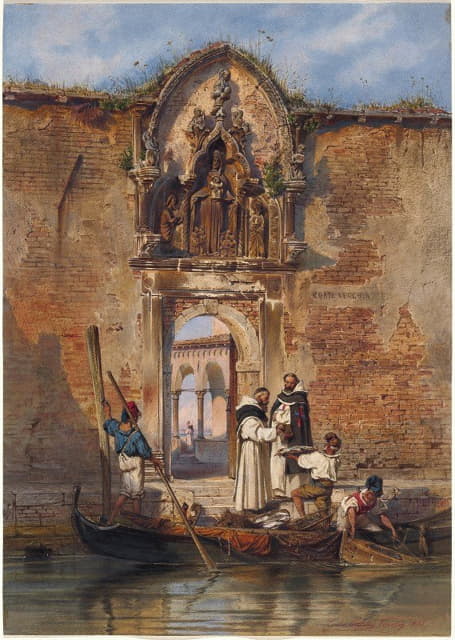 Ludwig Johann Passini - Monks Buying Fish before the Portal of the Madonna della Misericordia