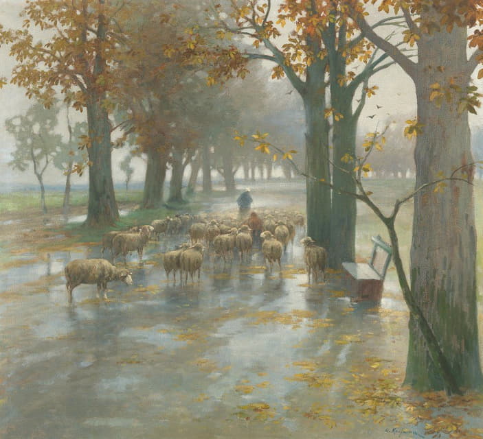 雨天带着牧羊女的羊群