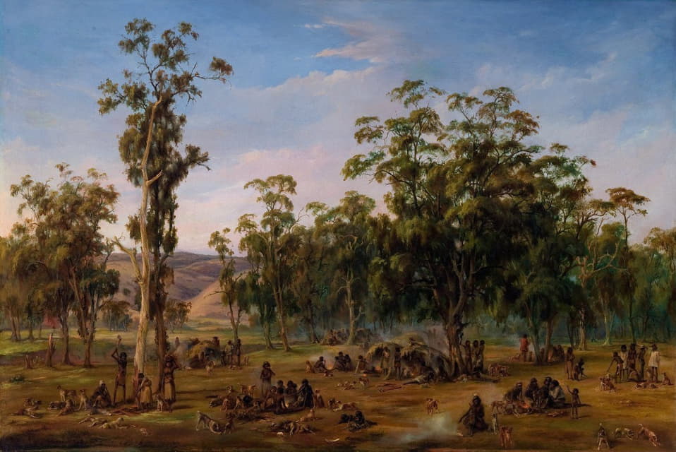 Alexander Schramm - An Aboriginal encampment, near the Adelaide foothills