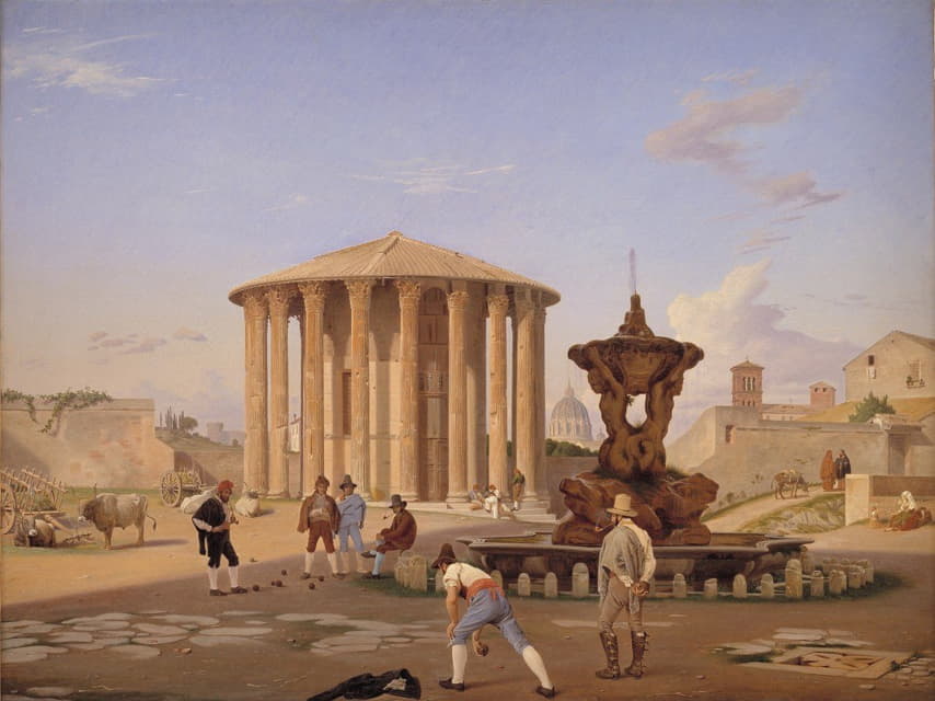 Constantin Hansen - Piazza della Bocca della Verità with the so-called Vesta Temple in Rome