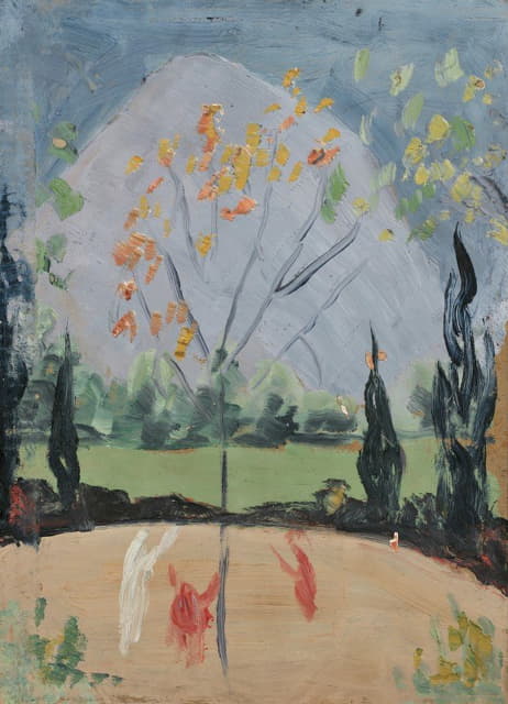 Ernst Schiess - Herbstlicher Baum mit San Salvatore