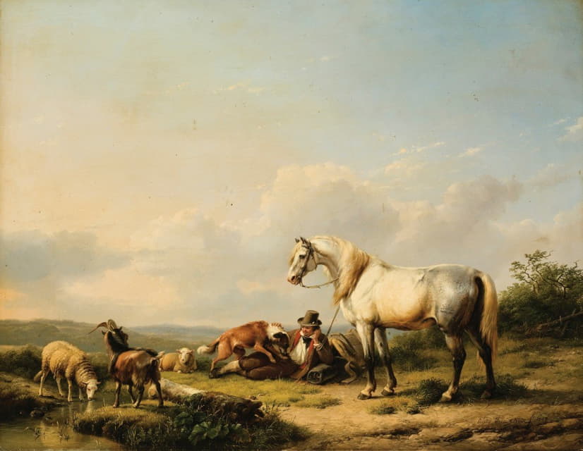Eugène Joseph Verboeckhoven - Horseman Resting