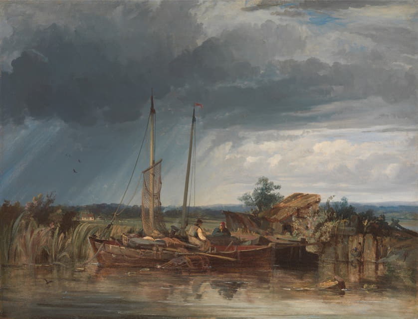 George Chambers - Two Fishing Boats on the Banks of Inland Waters