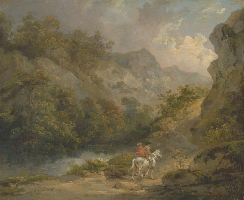 两人骑马的岩石景观