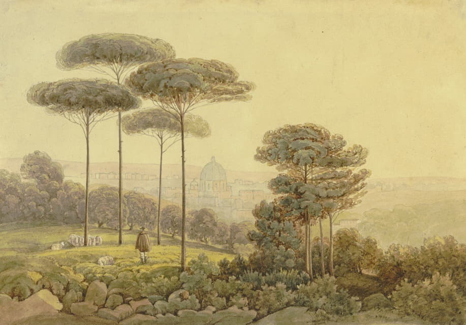 German 19th Century - Blick auf Florenz von einer mit Bäumen bewachsenen Anhöhe