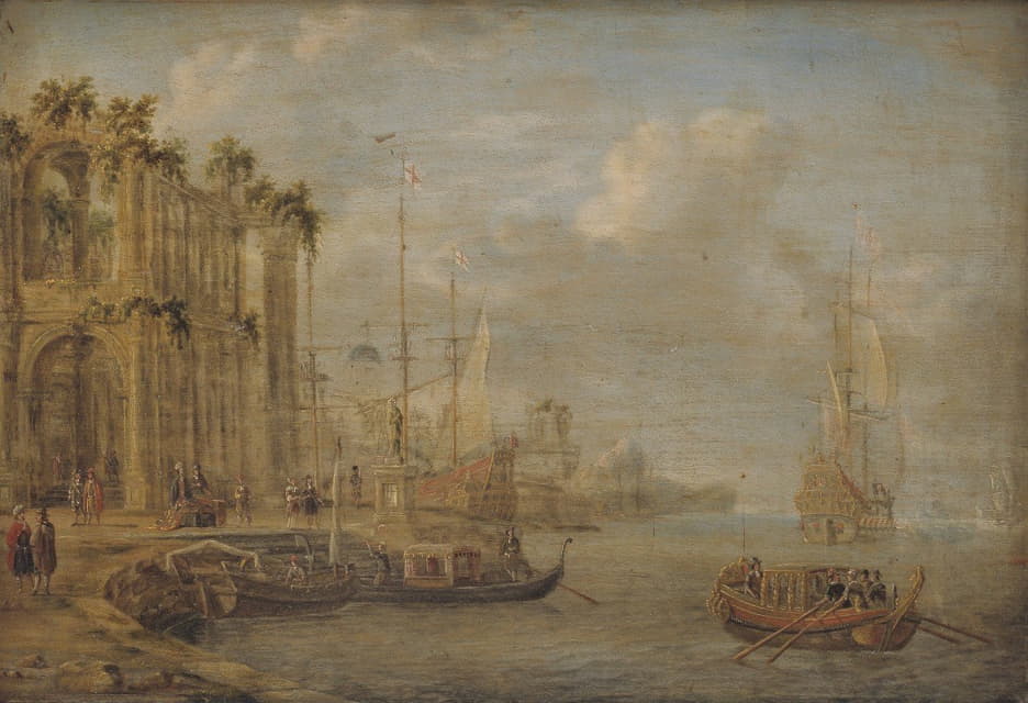 Jacobus Storck - Harbour Scene with Antique Ruins