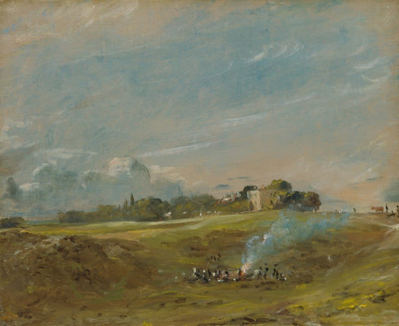 John Constable - Hampstead Heath, with a Bonfire