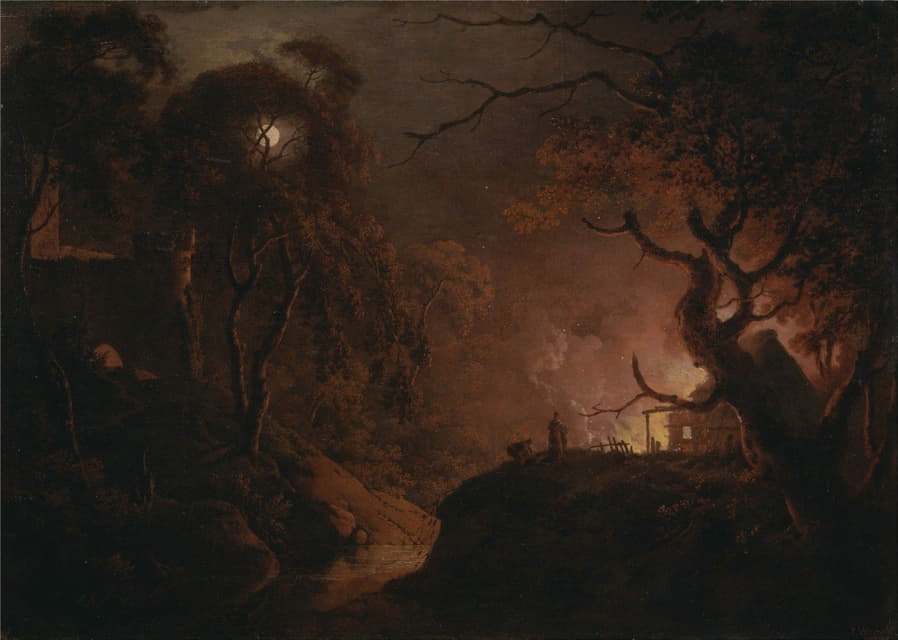 Joseph Wright of Derby - Cottage on fire at night