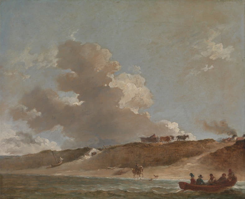 Peter Francis Bourgeois - Coastal Landscape with a Ferry Boat