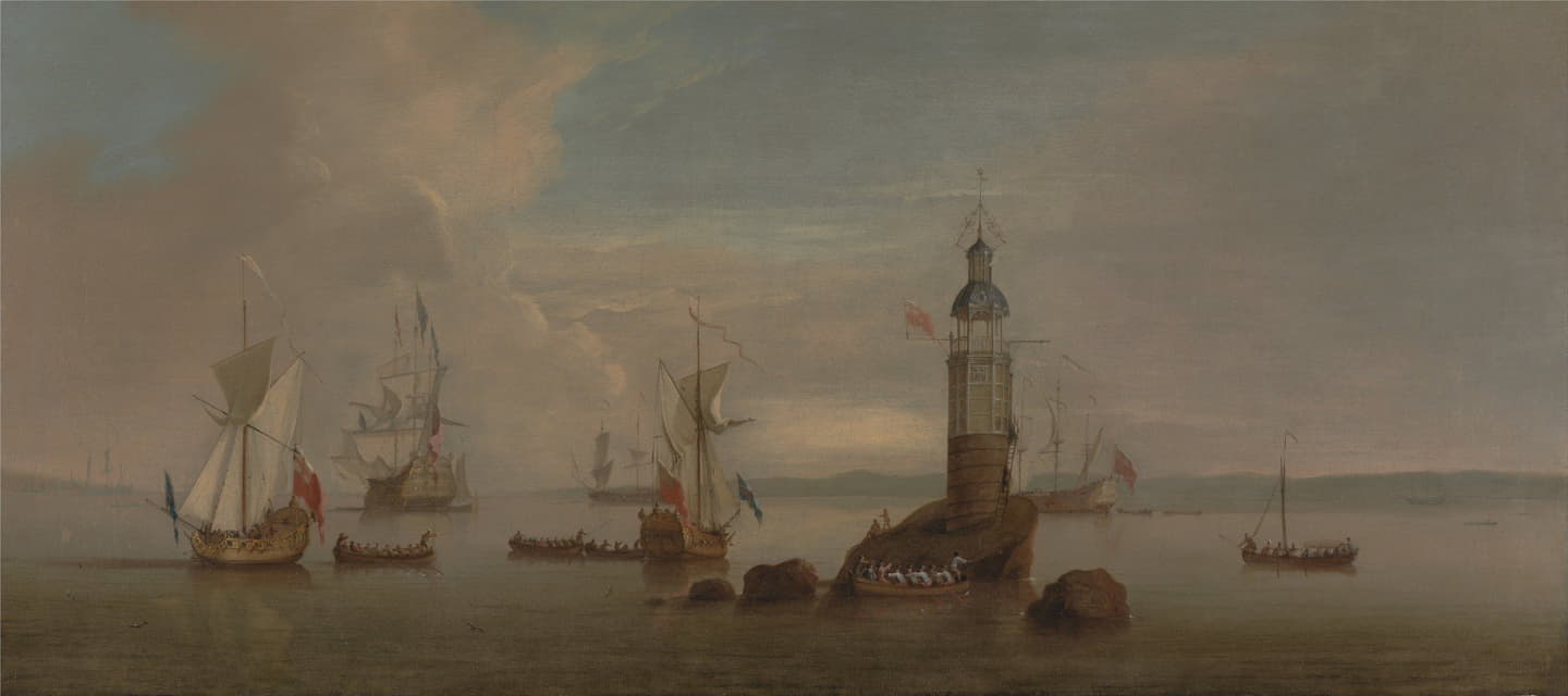 Peter Monamy - The Opening of the First Eddystone Lighthouse in 1698