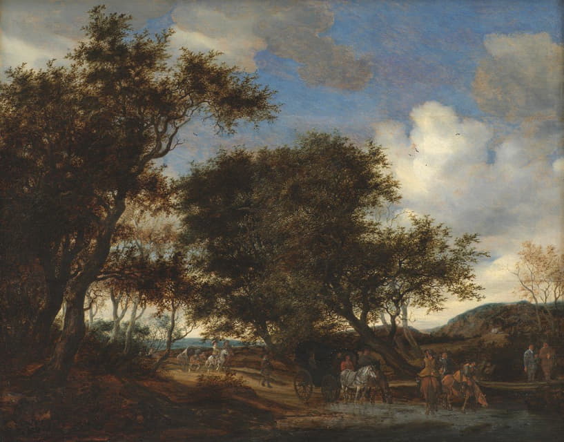 Jacob Salomonsz. van Ruysdael - Landscape with Travellers Watering their Horses