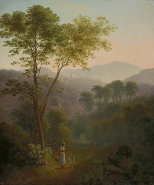 Samuel Birmann - Italian Landscape with Women at a Fountain (Landscape at Tivoli)