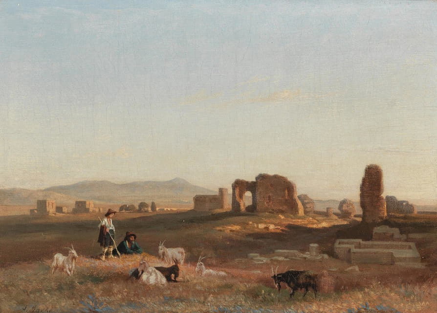 Andreas Marko - A Southern Landscape with Ruins, with Goats and Shepherds