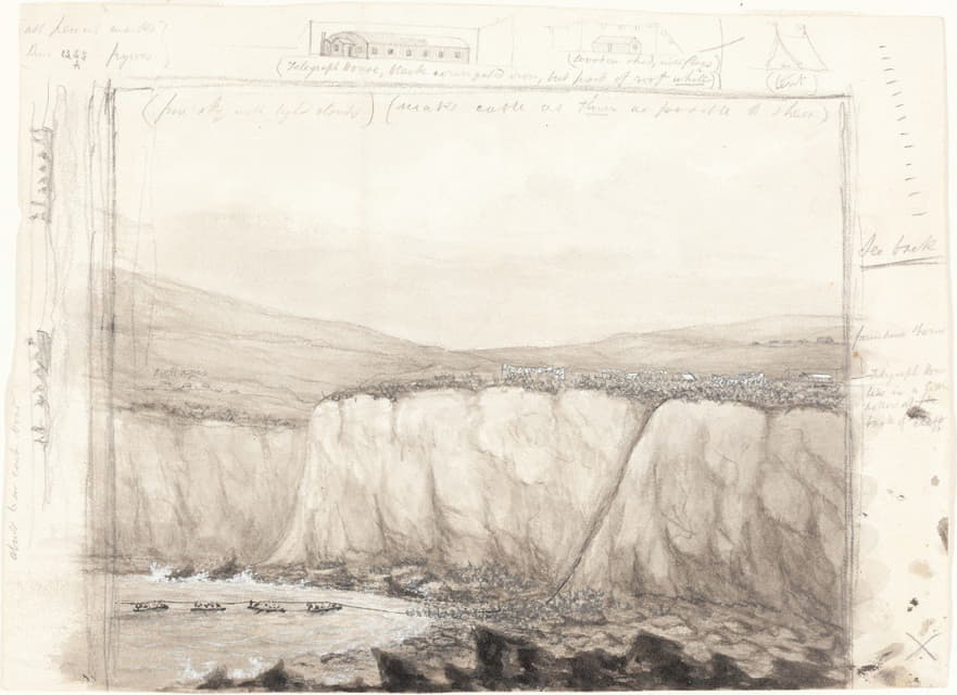 British 19th Century - Sketch of Boats near a Cliff