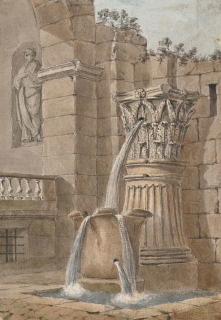 Charles Louis Clérisseau - Fountain in a Courtyard