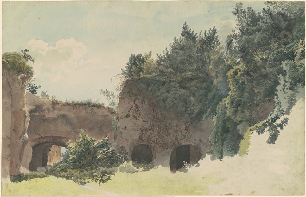Johann Gottfried Klinsky - Ancient Roman Ruins Overgrown with Trees and Bushes