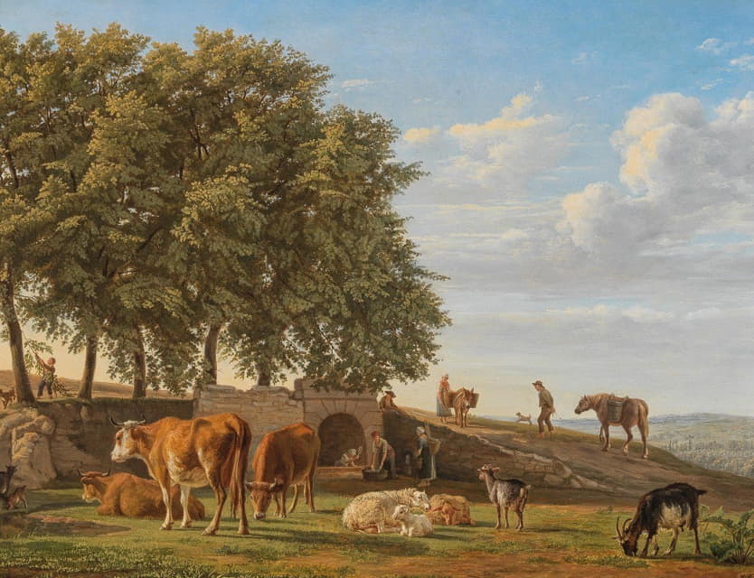 Johann Ulrich Burri - A Pasture with Washerwomen