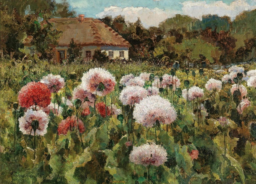 Mikhail Andreevich Berkos - A Blossoming Garden with Poppies