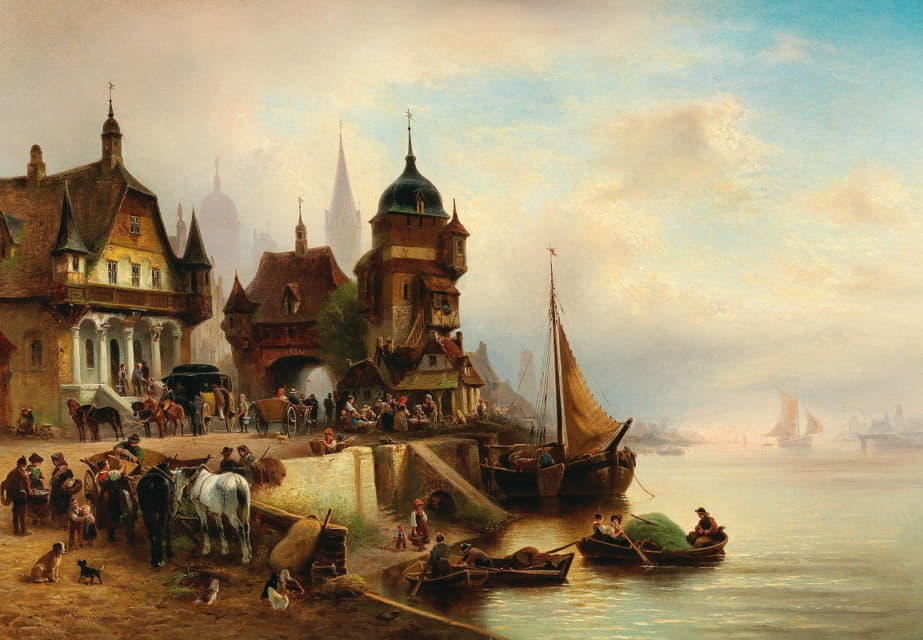 Wilhelm Alexander Meyerheim - A lively scene in the harbour