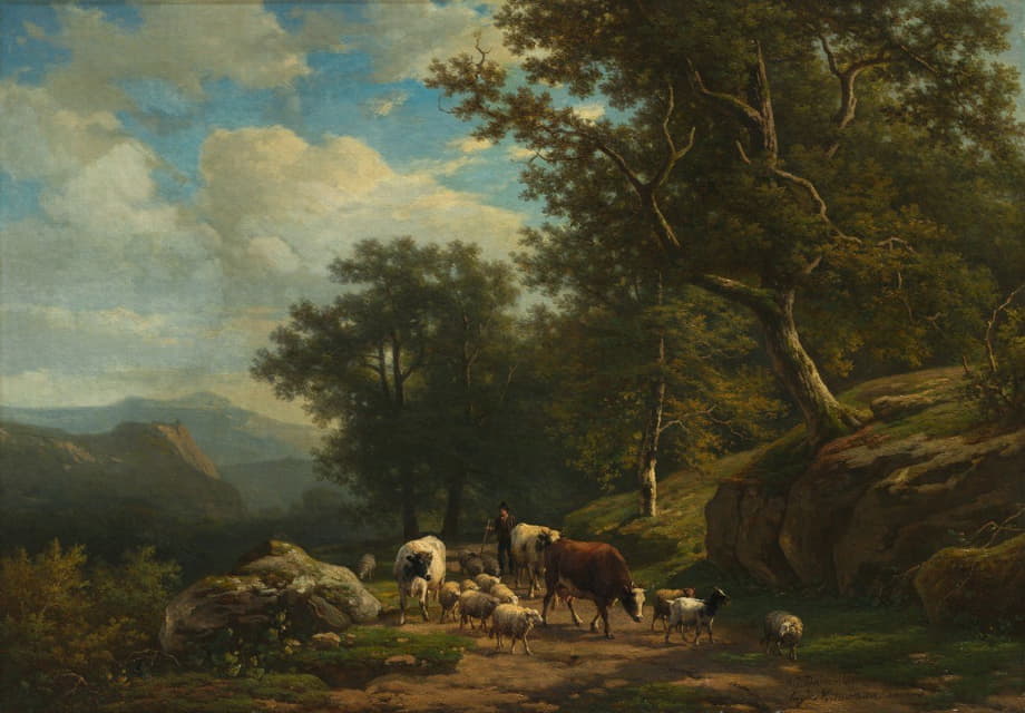 Alexander Joseph Daiwaille - Landscape with a Peasant and His Flock