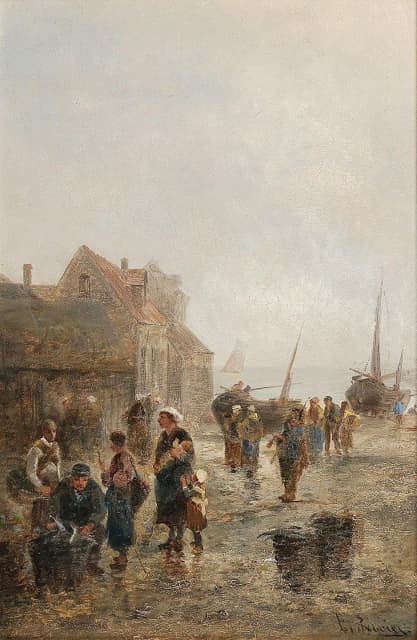 Emil Barbarini - Busy Activity in a Fishing Village