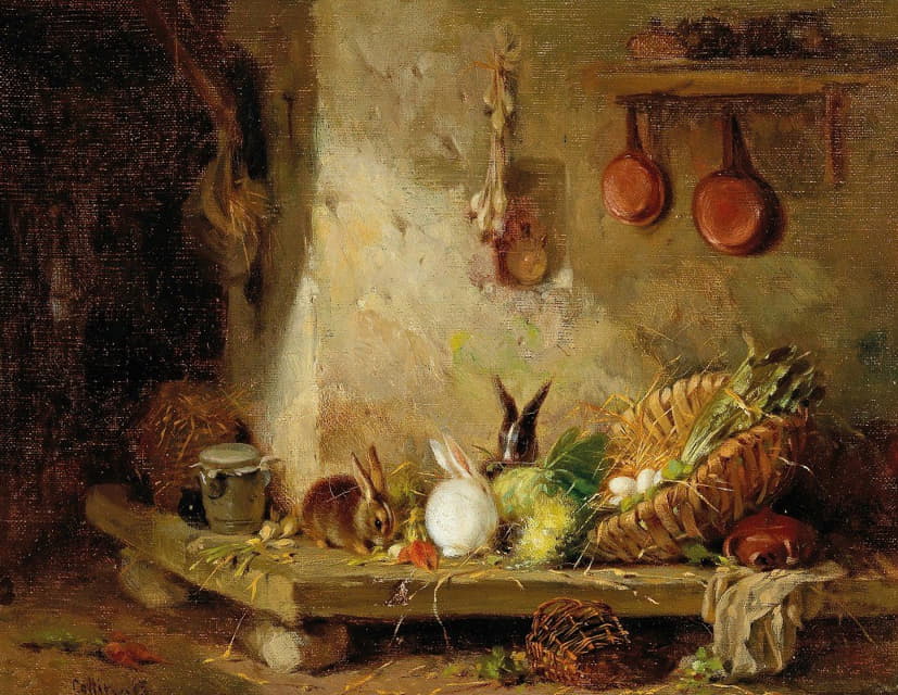 Eugene Cottin - Rabbits in the Larder