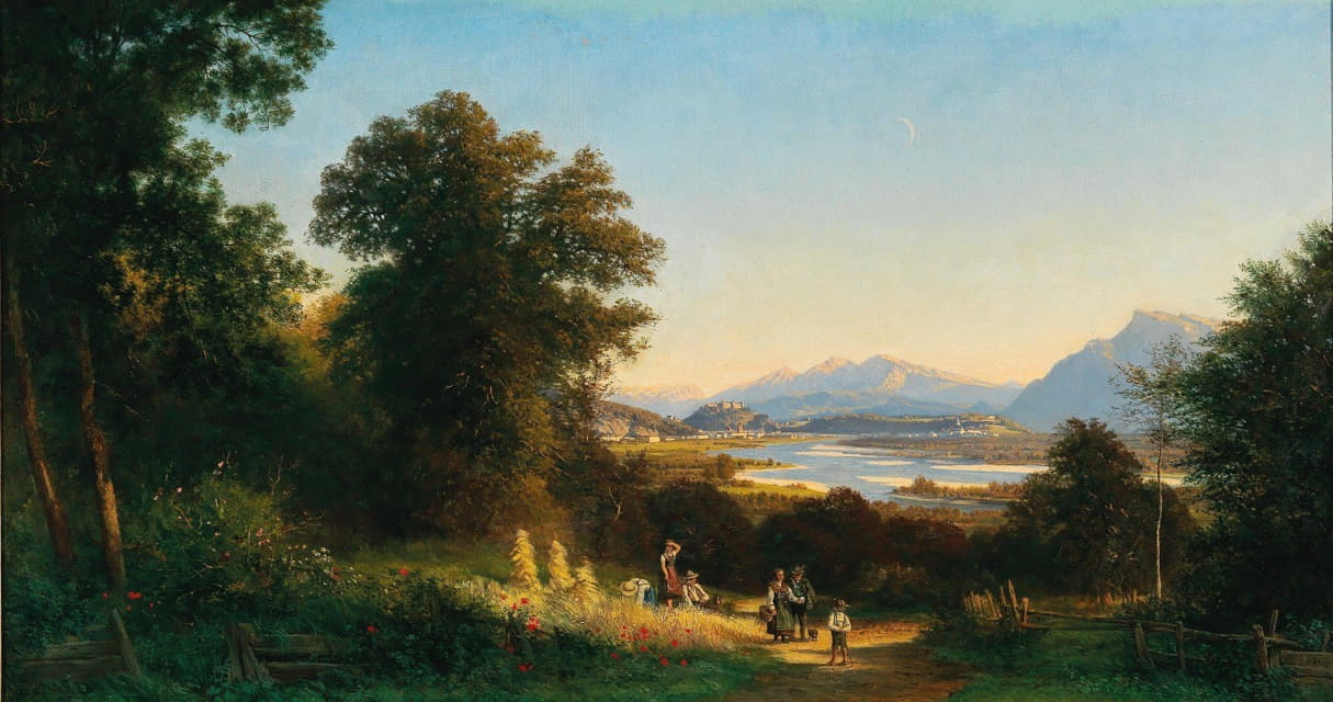 Franz Hinterholzer - View of Salzburg as seen from Bergheim near Plein