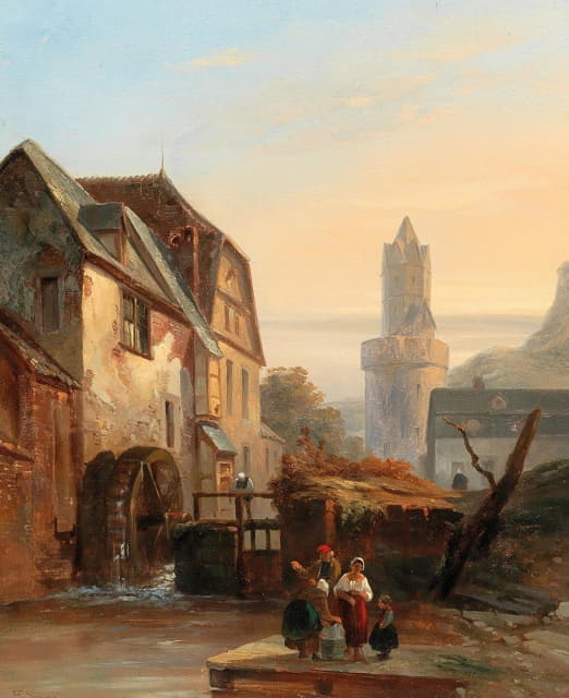 Gustave Adolphe Simonau - Andernach on the Rhine, Washerwomen by the Mill