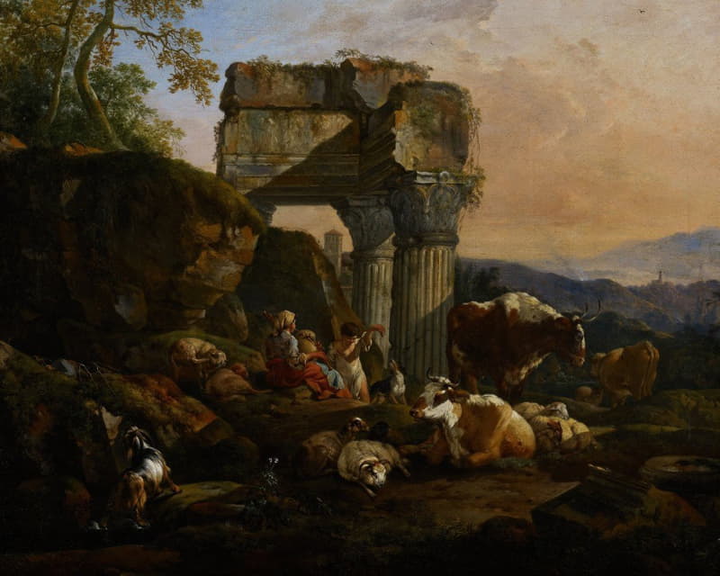 Johann Heinrich Roos - Roman Landscape with Cattle and Shepherds
