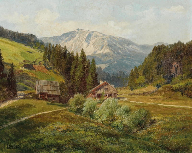 Konrad Petrides - View of an Alpine Pasture, the Schneeberg in the background