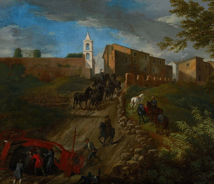 罗马附近圣母·德尔·里波索的长途汽车和旅行者