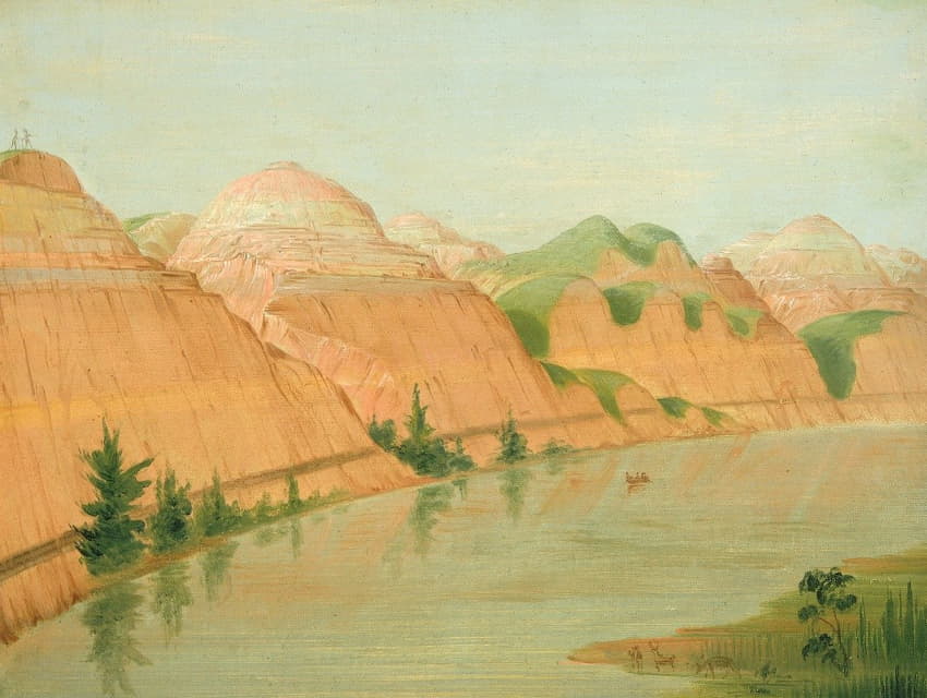 George Catlin - Magnificent Clay Bluffs, 1800 Miles Above St. Louis