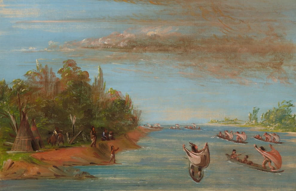 George Catlin - Sac And Fox Sailing In Canoes