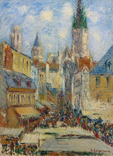 Gustave Loiseau - La Place De La Basse, Vielle Tour Et Le Marché De La Place, Rue De L’épicerie