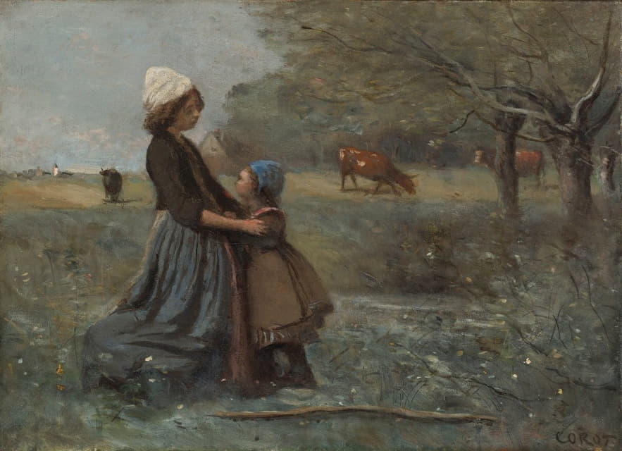 Jean-Baptiste-Camille Corot - Les Deux Sœurs Dans La Prairie