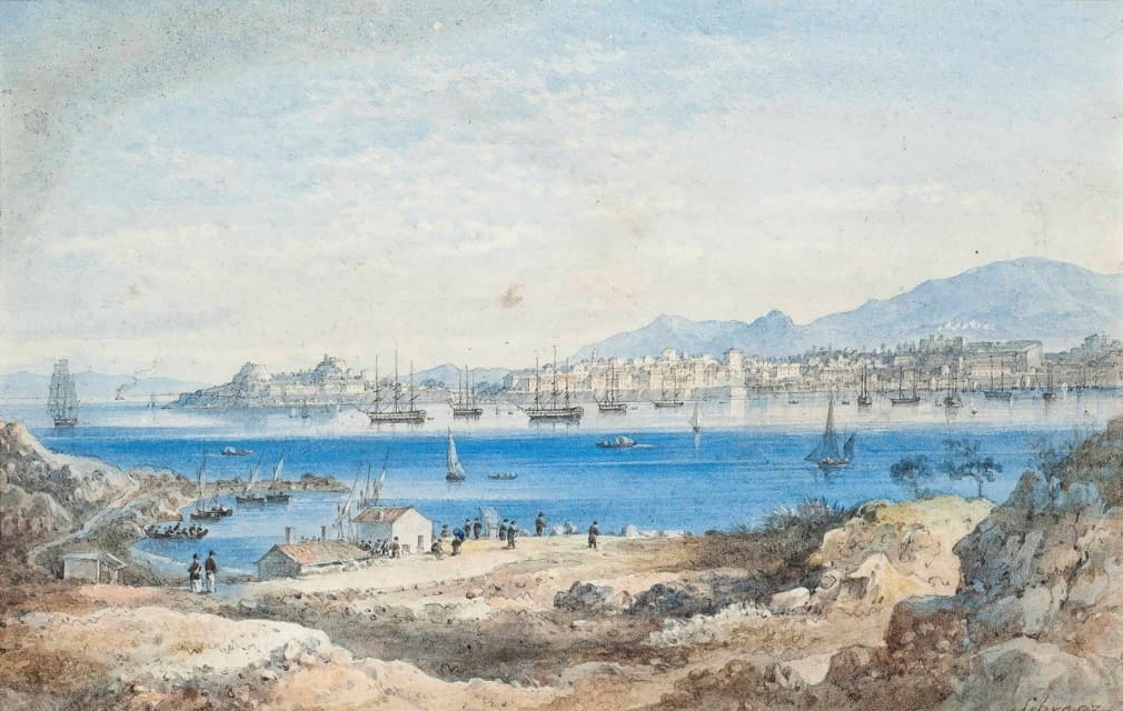 Joseph Schranz - View Of The Fleet At Anchor Off Corfu, Taken From The Island Of Vido